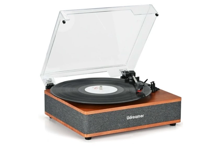 Udreamer Vinyl Record Player with Speakers & 3-Speed and Wireless Bluetooth,Vintage Audio Turntables | Gray