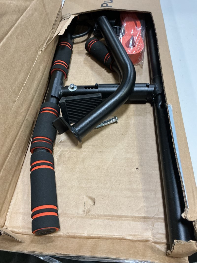 Condition photo showing As Is for sportneer 2026 upgrade pull up bar for doorway with folding handle, door pull up bar door frame multi-grip upper body trainer, 440lb, indoor fitness for home gym strength training - us patent pending black