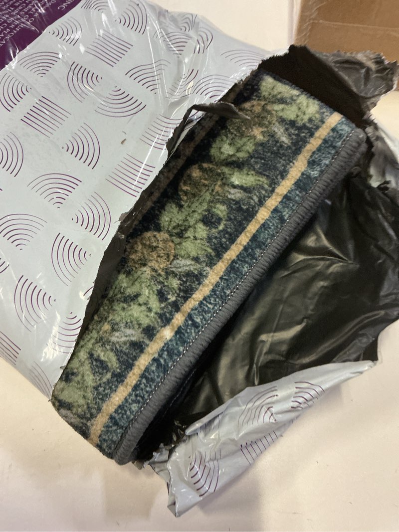 Condition photo showing Good Condition for jinchan eden floral washable runner rug 2x6 vintage hallway rug non-slip lightweight soft thin kitchen low pile distressed blue green carpet for bathroom laundry room bedroom entryway 2' x 6' (runner) eden dark blue