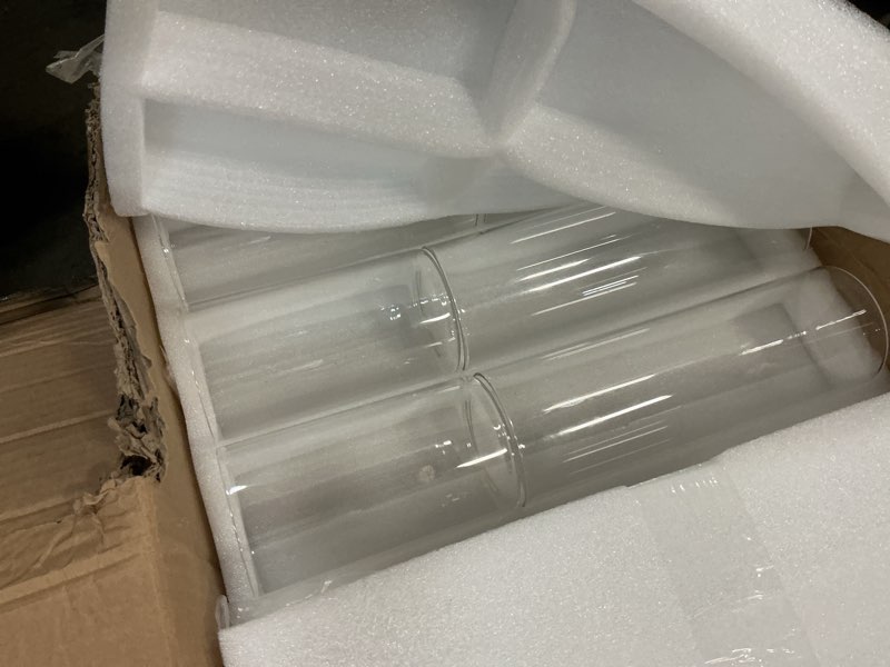 Condition photo showing Good Condition for 6 pcs cylinder vases set for centerpieces 3.4''diameter 6/8/ 10 inch tall clear glass vase hurricane floating candle holder for wedding table decoration