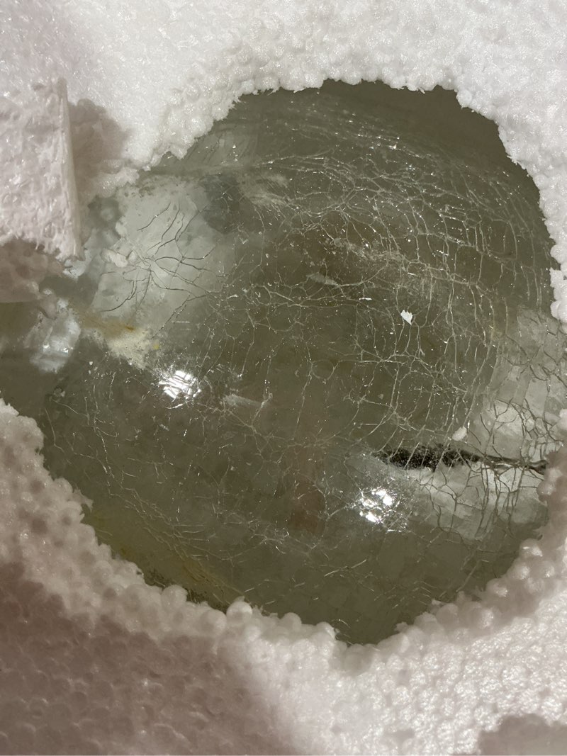 Condition photo showing Good Condition for Crackle Glass Ball Cardinal Lamp with Timer, Light Up Red Cardinal Stained Glass Christmas Decor Accent Lamp, Lighted Red Bird Globe Table Light, Orb Night Light, Led Sphere Desk Lamp 8" with Timer