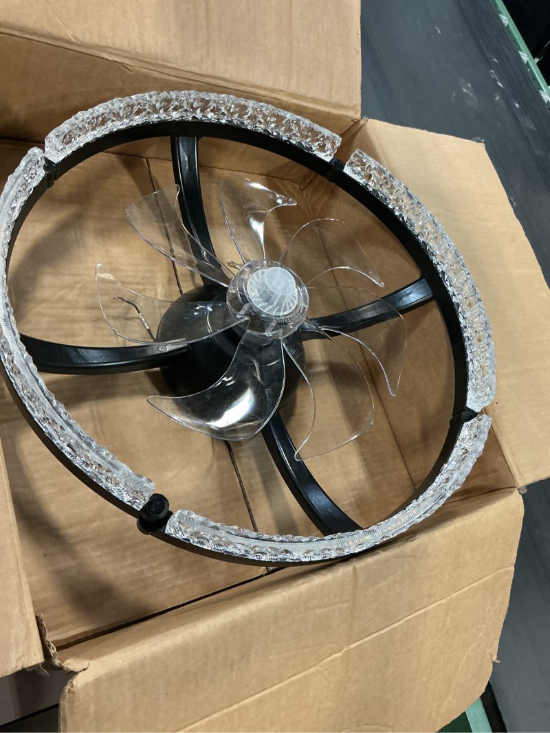 Condition photo showing As Is for edishine ceiling fans with lights and remote, 20'' low profile ceiling fan, 3000-6000k dimmable, 6 speeds led modern flush mount fan light, dc motor, app control, black fandelier for bedroom, kitchen