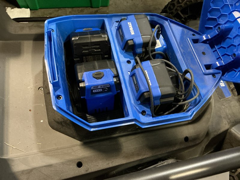 Condition photo showing Good Condition for kobalt 48v max (24vx2) 21-in self-propelled mower kit, (2) 6.0ah batteries and charger included