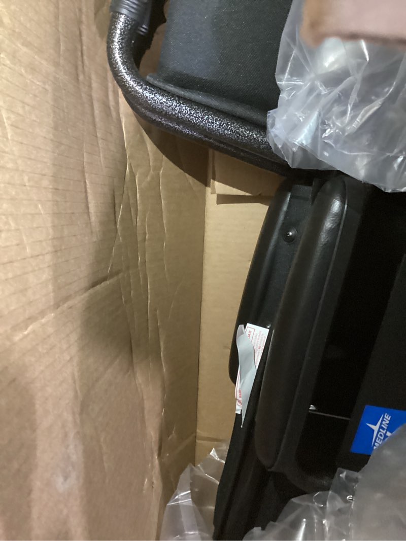 Condition photo showing Good Condition for medline comfortable folding wheelchair with swing-back desk-length arms and swing-away footrests, 20”w x 16”d seat 20" seat width
