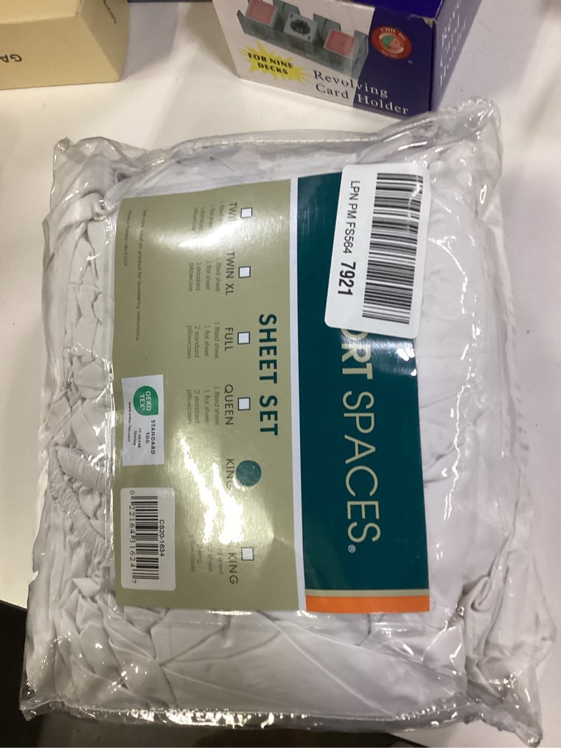 Condition photo showing New/Like New for Comfort Spaces 100% Cotton Sheet Set Breathable, Lightweight, Soft with 14" Elastic Pocket Fits up to 16" Mattress, All Season Cozy Bedding, Matching Pillow Case, King White 4 Piece