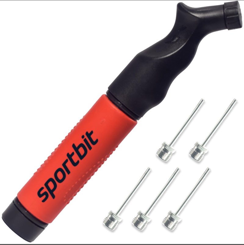 SPORTBIT Ball Pump for Sports Balls - Push & Pull Inflating System - Hand Pump for All Exercise Balls - Volleyball Pump, Basketball Inflator, Football & Soccer Ball Air Pump - Goes with 5 Needles Set