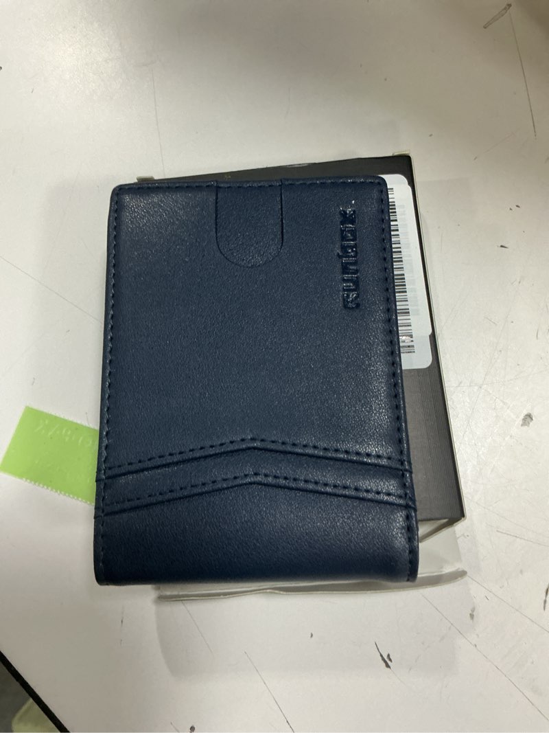 Condition photo showing Good Condition for runbox wallet for men slim rfid leather 2 id window with gift box | slim, rfid, 2 id window, with gift box, slim, rfid a tibetan blue
