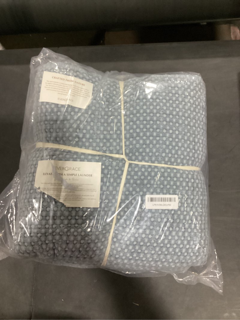 Condition photo showing Good Condition for evergrace stonewashed 100% natural cotton waffle quilt set queen size 3 pieces, soft, breathable & substantial bedding, quilted coverlet bedspread with 2 shams for all seasons, blue linen