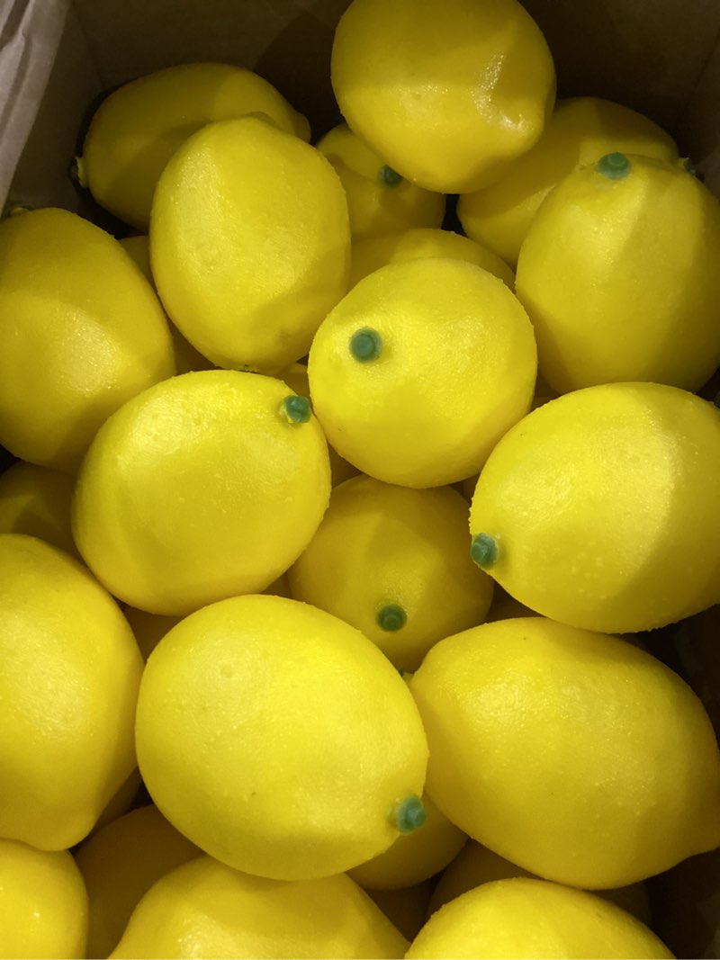 Condition photo showing Good Condition for Cindeer Fall Fake Lemon Fake Fruit Faux Yellow Lemon Decor Lifelike Simulation Artificial Fruit for Party Table Summer Kitchen Vase Filler Wreath Garland Photography Decoration(3.1 x 2.1 Inch,100 Pcs) 100 3.1 x 2.1 Inch