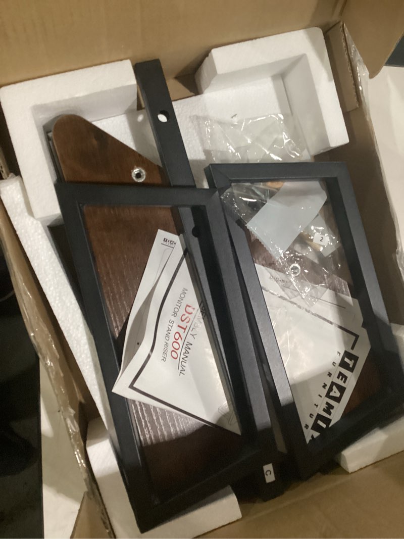Condition photo showing Good Condition for teamix 26 inch corner monitor stand riser with keyboard storage, espresso | triangle monitor stand, wood & metal computer stand, laptop riser, desktop organizer, for l shaped desk, home office & gaming espresso standard