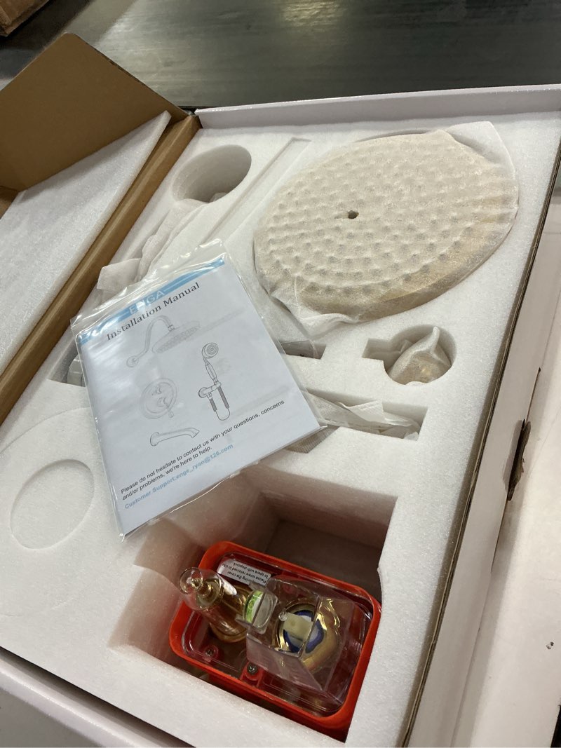 Condition photo showing Good Condition for Enga Bright Gold Brass Shower Tub Faucet System Antique 8inch Rainfall Shower with Spout and Hand Spray 8" Head + Tub Bright Gold