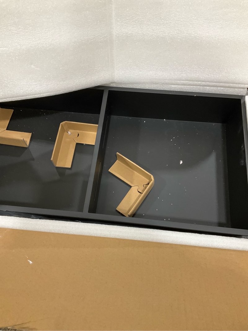 Condition photo showing As Is for BWE Bathroom Wall Niche,12" X 24" X 4" Stainless Steel Shower Niche,Rimless Recessed Shower Shelf for Bathroom,Double Shelves Niche,No Tile Needed Matte Black 12*24‘’(2 Shelves) Black