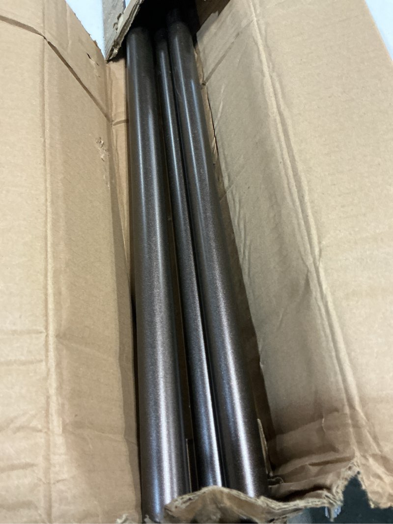 Condition photo showing As Is for heavy adjustable curtain rod, 144-164 inch, round cap, premium aluminum brackets, suitable for windows & patio 144-164" antique bronze