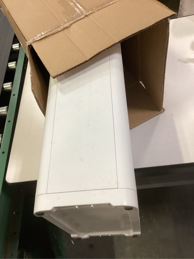 Condition photo showing As Is for WanWanKa Trash Can with Lid, Large Tall 8 Gallon Commercial Trash Can, Plastic Waste Bin with Press top Lid, White Garbage Can Suitable for Kitchen, Bathroom, Bedroom, Living Room, Office