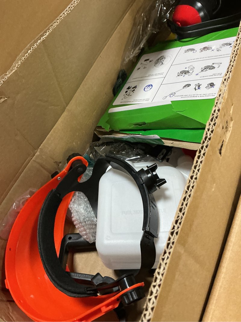 Condition photo showing As Is for vevor gas hedge trimmer, 2 cycle gas power handheld hedge trimmer, 5-in-1 63cc cordless weed eater with protective gear set, includes hedge and string trimmer, brush cutter(3t & 40t blades), pole saw