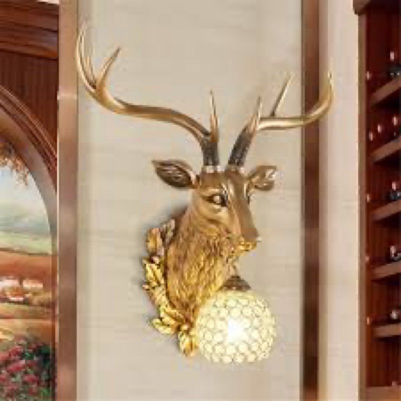 RUNNUP Deer Head Wall Sconce Lighting Rustic Sconce Vintage Style Resin Wall Decor for Hallway Bathr