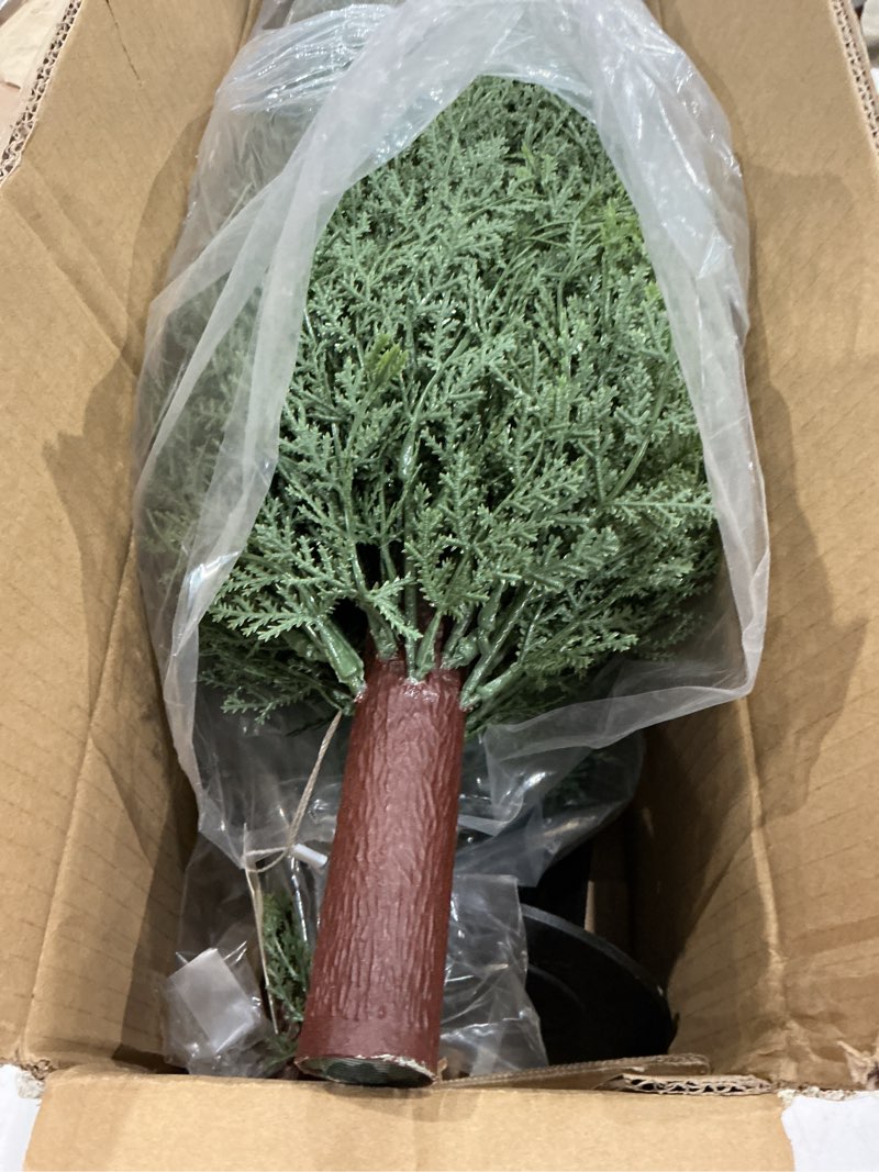 Condition photo showing Good Condition for 3ft artificial cedar topiary trees with ground spike, set of 2 uv resistant fake evergreen bushes shrubs trees artificial plants realistic faux cypress plants for indoor outdoor front porch garden