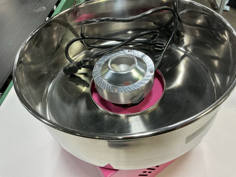 Condition photo showing As Is for cotton candy machine commercial, 1000w cotton candy maker machine, candy floss maker with stainless steel bowl, sugar scoop?double switch easy and safe to use for kids, home, party, birthday, festival