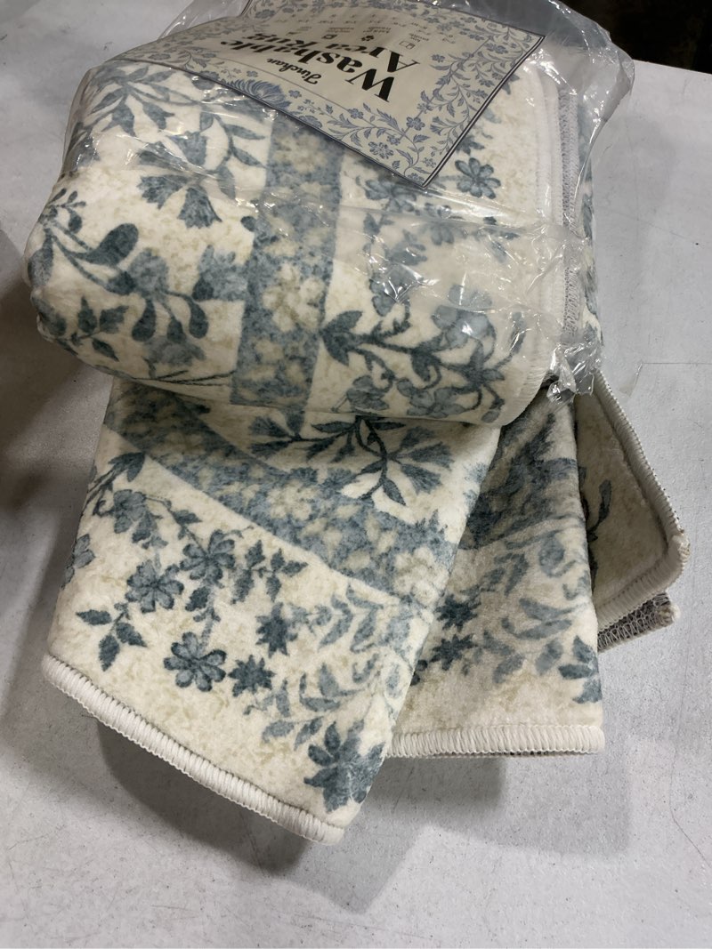 Condition photo showing Good Condition for jinchan zenith blue floral area rug for entryway vintage washable rug botanical chair mat non slip doormat low-profile under desk throw carpet for home office study room bathroom, 36''x54'' 3'x4'6'' 3' x 4'6" (rectangular) blue/cream