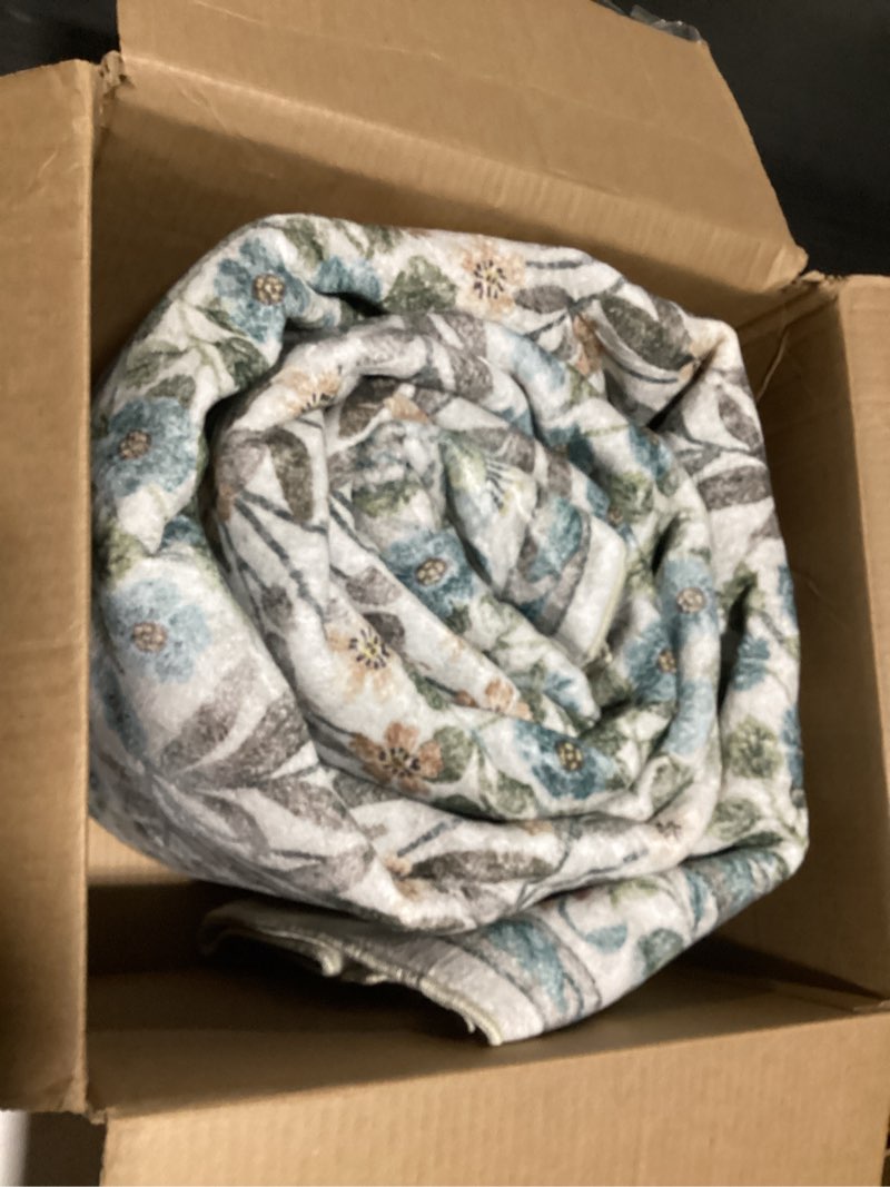 Condition photo showing As Is for 9x12 Washable Area Rug, Soft Non Slip Low Pile Rug for Living Room, Bedroom, Large Dining Room, Vintage Floral Design, Stain Resistant Carpet Beige 9" x 12" (Rectangular)