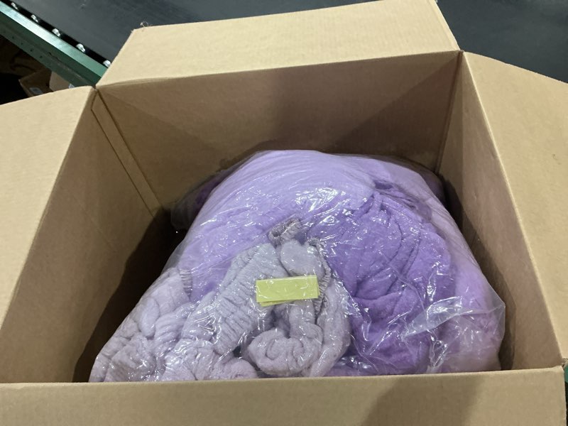 Condition photo showing As Is for fanfanwin 36 pcs sleepover party supplies for girl spa slumber birthday favors throw blanket pillow eye mask headband scrunchies (solid color,purple) purple 36