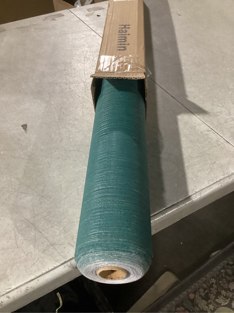 Condition photo showing Good Condition for Haimin Grasscloth Wallpaper Textured 24in X 393in Fabric Contact Paper Teal Green Wall Paper Textured Linen Wallpaper Peel and Stick Self-Adhesive Teal Thick Vinyl Embossed Film (Green)