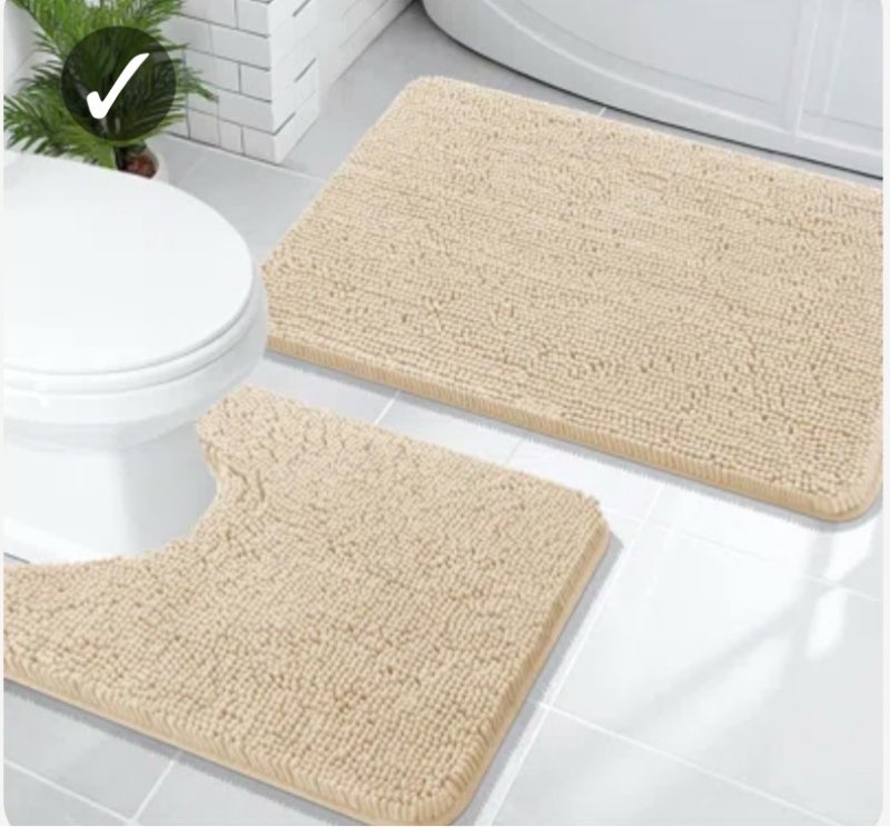 Bathroom Rugs Sets 2 Piece, Luxury Chenille Bath Mat Set, Soft Plush Anti-Slip Bath Rug + U-Shaped Toilet Mat. Bath mats for Bathroom, Super Absorbent. (36'' X 24'' Plus 23'' x 20'' U, Birch)