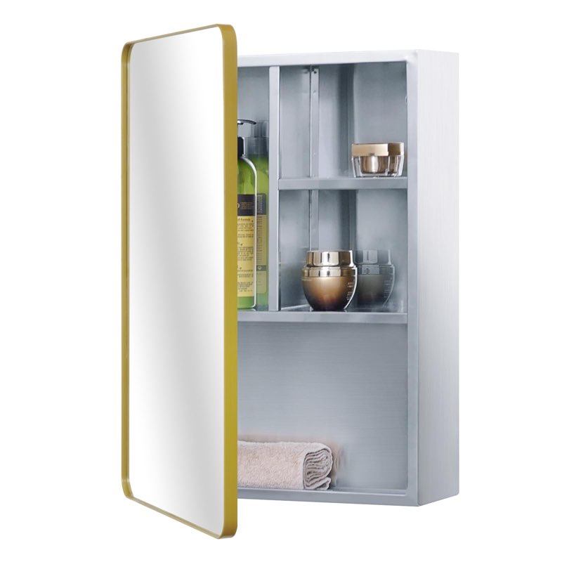 Fundin Stainless Steel Medicine Mirror Cabinet for Bathroom with Golden Framed Door, Multi Shelves, 