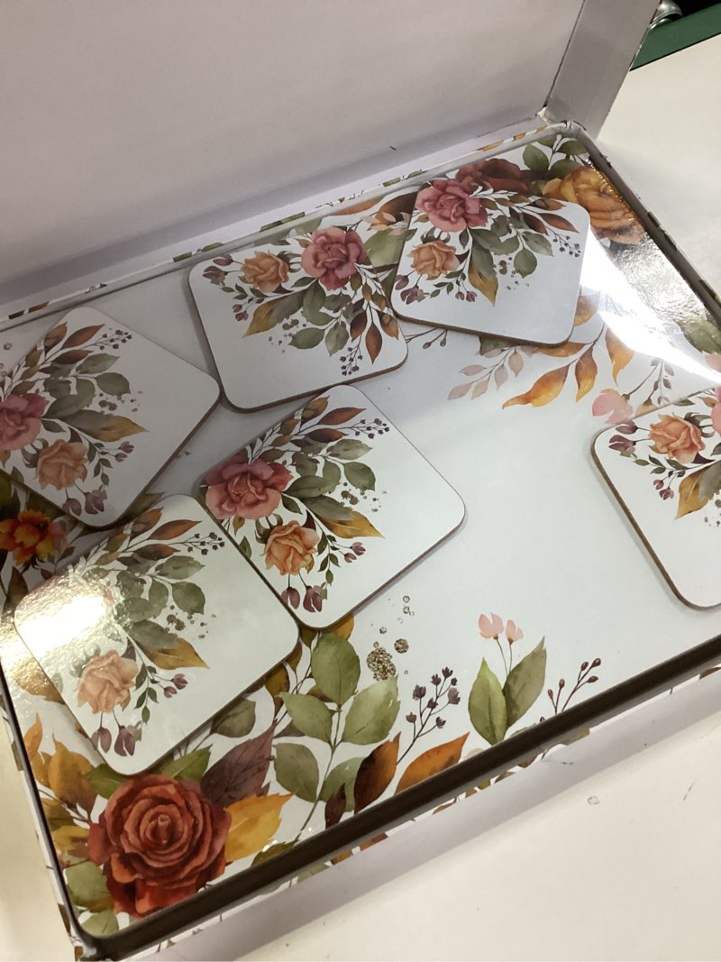 Condition photo showing Good Condition for cork placemats set of 6 matching coasters i heat resistant place mats for dining table 16" x 12", cork backed, wipeable autumn fall design autumn leaf