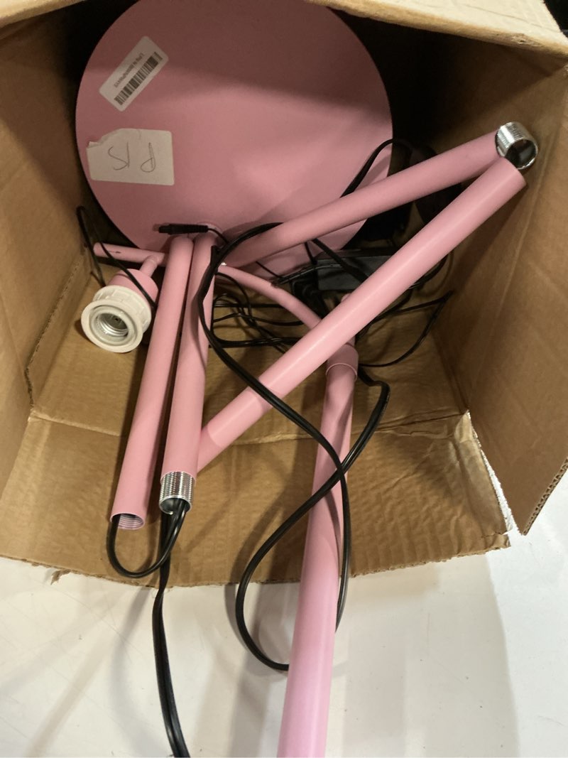 Condition photo showing As Is for qiyizm pink floor lamp for living room,bedroom,gold dimmable standing lamp with remote,mid century modern brass tall lamp boho floor lamps arc stained glass flower floor light lamp girls kids bohemian 27-floor lamp