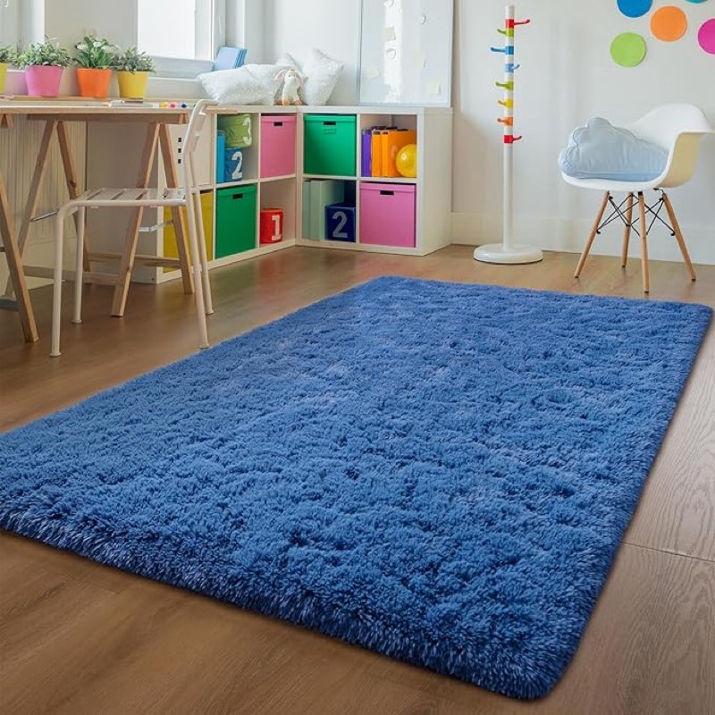 andecor soft fluffy bedroom rugs, 5 x 8 feet indoor shaggy plush area rug for boys girls kids baby college dorm living room home decor floor carpet, light navy