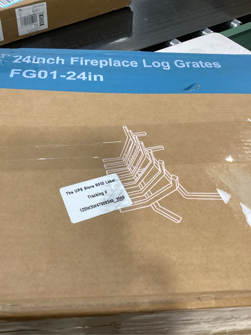 Condition photo showing Good Condition for Fireplace Grate 24 Inch, Fireplace Grates Heavy Duty Cast Iron Solid Steel 7 Bars Fire Pit Grate with 6 Support Legs, Fireplace Log Grate Outdoor Indoor Wrought Iron Wood Burning Rack