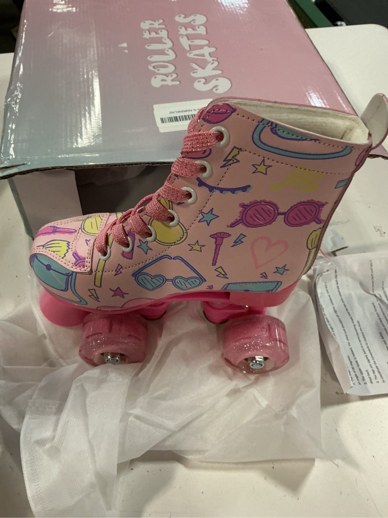 Condition photo showing Good Condition for XUDREZ Roller Skates for Girls and Women, Stylish Pattern Pink Roller Skates with Light Up Wheels for Kids Youth Girls Ages 6-12 Indoor Outdoor pink 30-J12