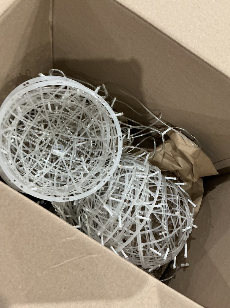 Condition photo showing As Is for outdoor christmas balls lights 4 pack hanging 7.1" led garden sphere tree lights 8 modes waterproof glow globe lights with memory timer plug for party yard porch eave patio xmas decorations-warm white warm white 7.1 inch