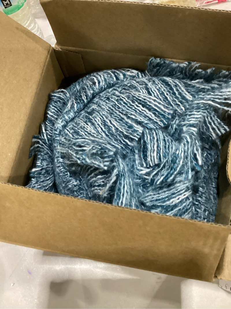 Condition photo showing Good Condition for bourina faux cashmere fringe throw blanket decorative lightweight throw soft cozy for bed or sofa outdoor blanket, 50x70 inches teal teal 50"x70"