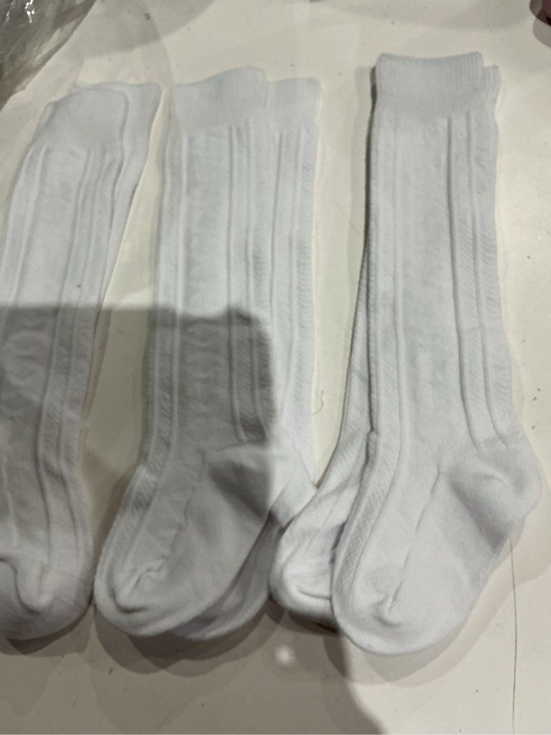 Condition photo showing Good Condition for epeius baby girl knee high socks infant seamless stockings baby thigh high socks long socks cable knit dress socks 6-12 months 3 pack white