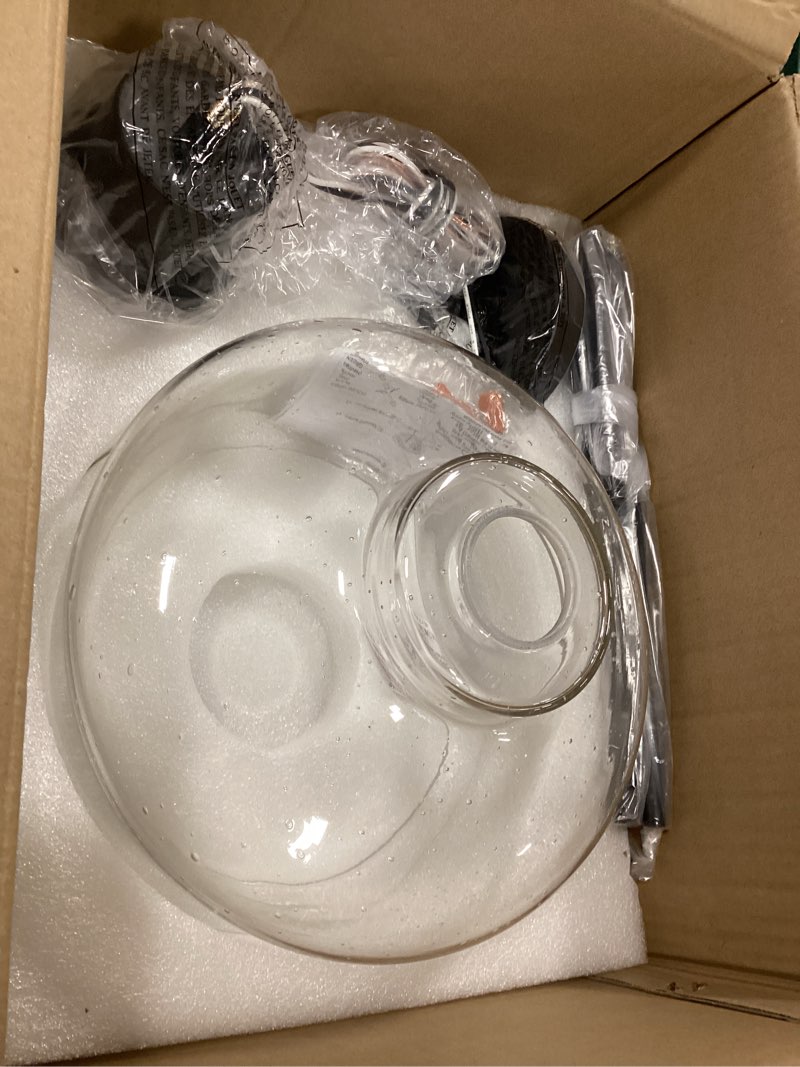 Condition photo showing Good Condition for Emak 10 Inch Large Pendant Light, Black Pendant Lights Kitchen Island with Seeded Glass Shade, Modern Farmhouse Island Lights for Kitchen, Dining Room, Entrance, PL126-BK-SG Black & Seeded Glass 10 inch - 1 Light(1 Pcs)