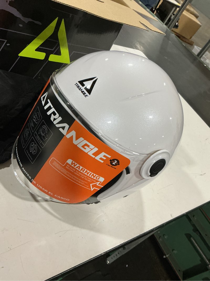 Condition photo showing Good Condition for triangle open face motorcycle helmet retro 3/4 helmets with clear visor for men women dot approved large glossy white