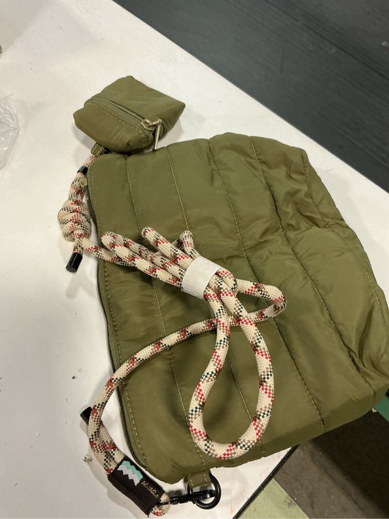 Condition photo showing Good Condition for acuario crossbody bags for women - puffy tote bag purse for work, travel, shoulder handbag with small wallet moss green