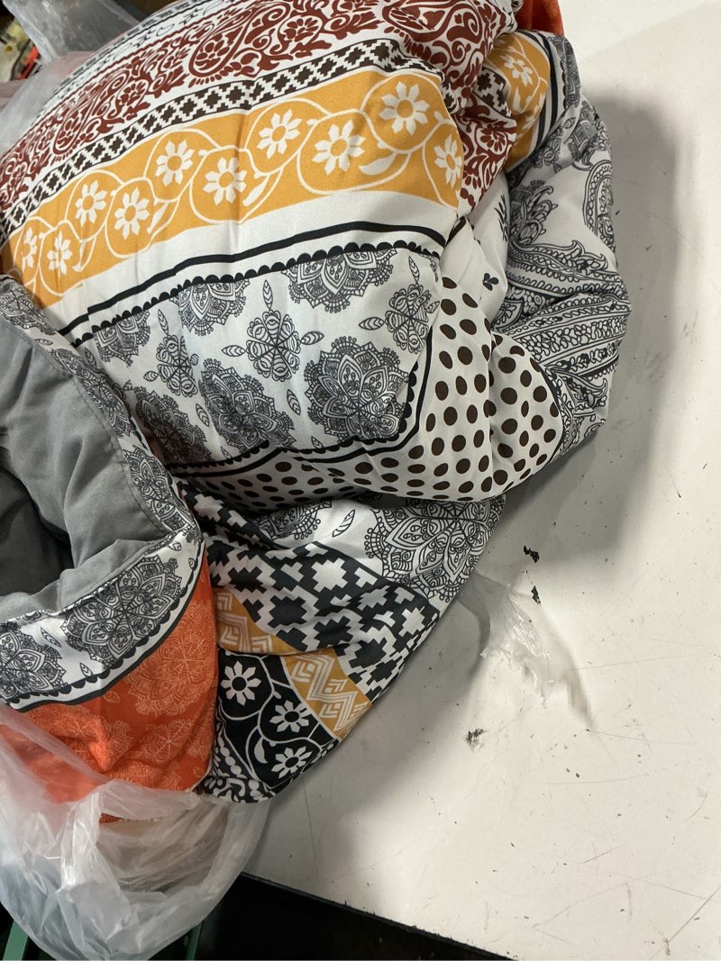 Condition photo showing Good Condition for cottolester boho comforter set queen size,8 pieces orange bohemian striped bed in a bag,paisley soft microfiber bedding comforter set orange striped queen