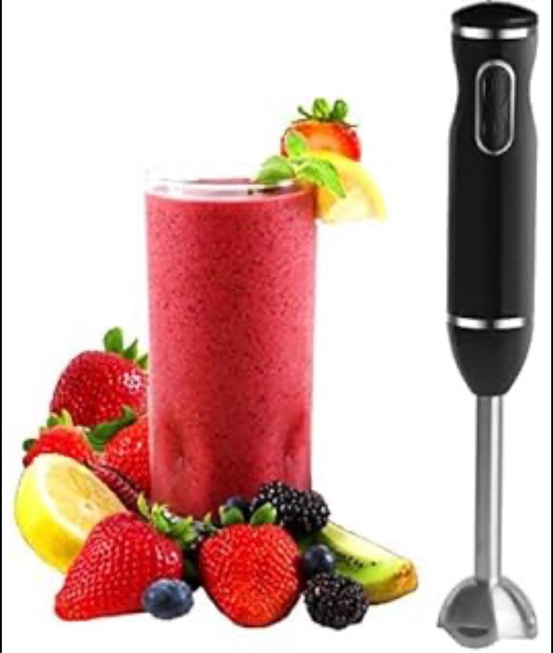 Moss & Stone Hand Blender With Egg Whisk, Powerful 300-Watt Stick Blender, Hand Mixer Set Stainless Steel Shaft & Blades, Black Handheld Blender With Ergonomic Handle (Without Chopper)
