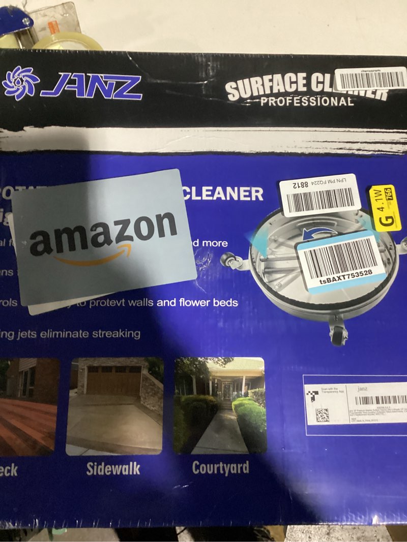 Condition photo showing Good Condition for janz 18" pressure washer surface cleaner with 4 wheels,1/4" quick plug,stainless steel housing,2 extension wand attachments, 3 spray nozzles and 2 replacement nozzles, 4000 psi 18 inch