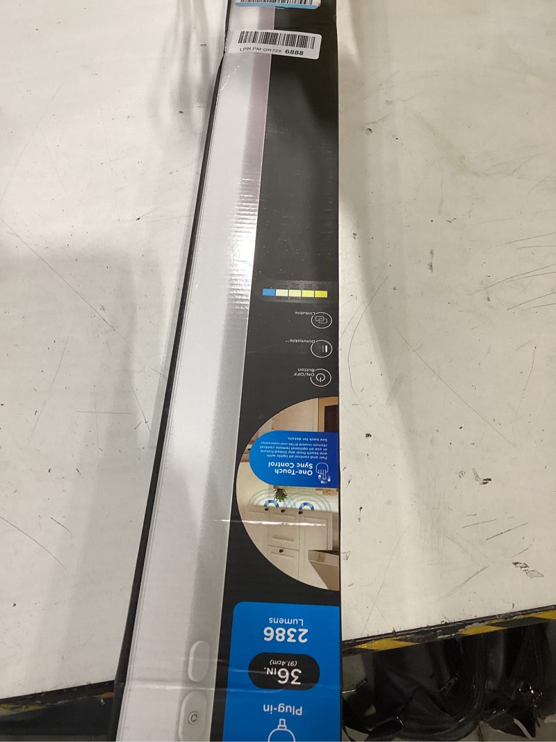 Condition photo showing New/Like New for enbrighten 36 inch plug-in under cabinet lights, 2386 lumens, five white settings from (2700k-6500k), full range dimmable, one-touch sync control, linkable under counter lights for kitchen 82788-t1