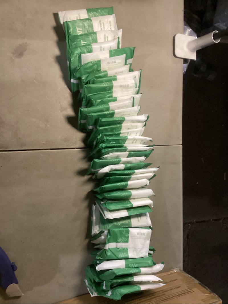 Condition photo showing As Is for 15 Pcs Moist Towelettes Individually Wrapped Scented Disposable Face Towels Essential Oil Infused Moist Terry Cotton Towel for Use Hot or Cold Travel Body Spa (Mint, Eucalyptus Leaves)