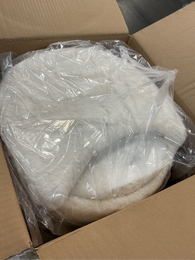 Condition photo showing Good Condition for GREENSTELL Vanity Stool Chair with Storage and Folding Back, 15.7" x 15.7" x 19.5" Faux Fur Soft Ottoman for Adults, 4 Metal Legs with Anti-Slip Feet, Furry Padded Seat for Makeup, Bedroom, White White 15.7"D x 15.7"W x 19.5"H