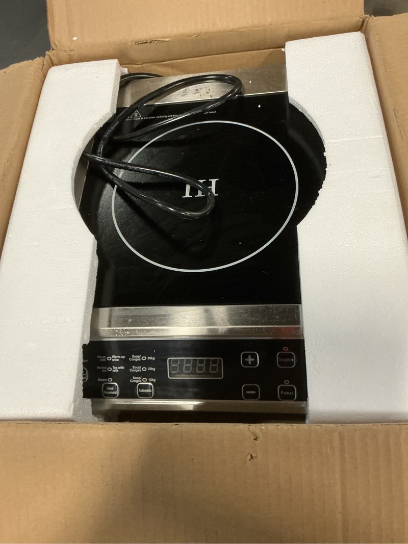 Condition photo showing As Is for portable induction cooktop, 3500w countertop burner, 8 heat settings heat settings & stainless steel housing, 24h appointment scheduling