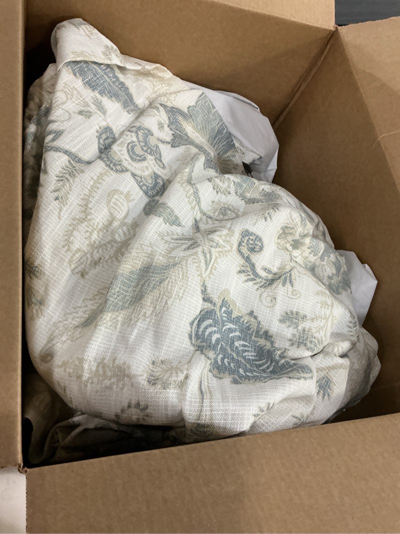 Condition photo showing As Is for Kayne Studio Blue Grey Blackout Curtain Panels Linen Botanical Leaf Print Floral Farmhouse Drapes Soundproof Light Blocking Window Treatment Living Room Bedroom Pinch Pleated BackTab,40"x108",2 Panels 40"W x 108"L (Pack of 2) Seaside Blue