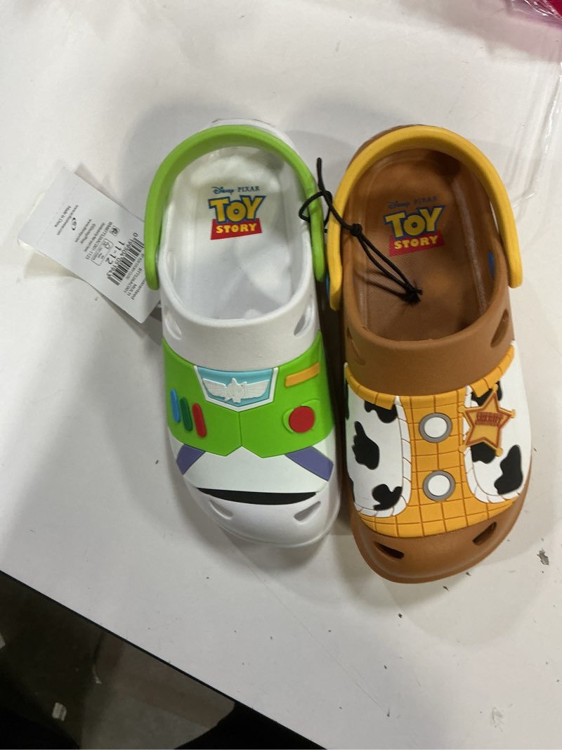 Condition photo showing Good Condition for toy story toddler boys woody buzz lightyear clog sandals size 11-12