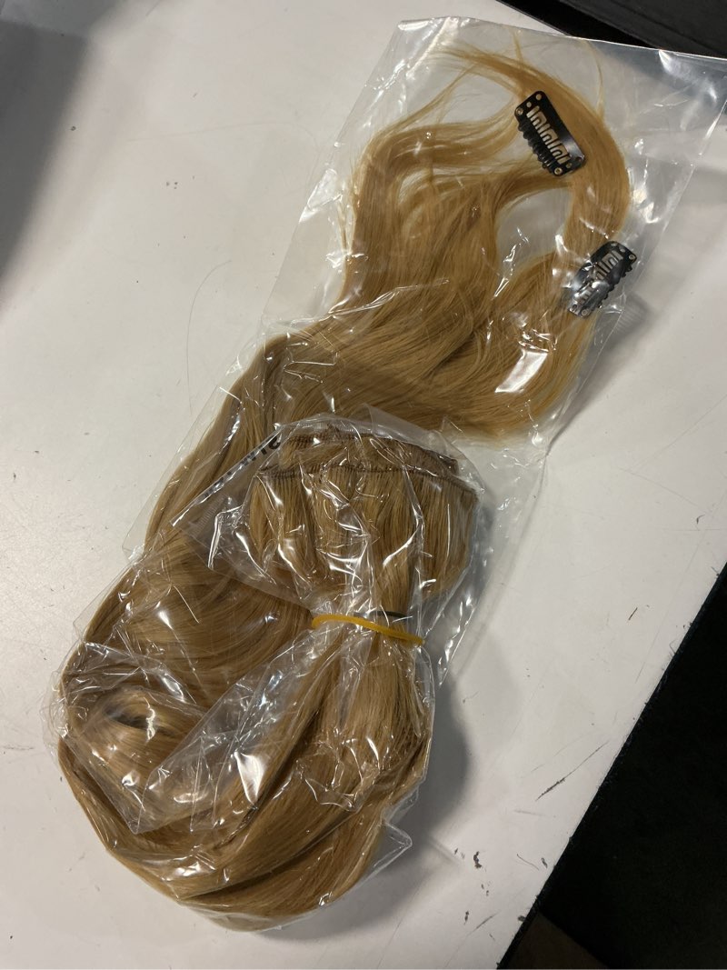 Condition photo showing New/Like New for #27 blonde human hair clip in extensions 18 inch honey blonde straight clip in seamless extensions human hair skin weft seamless invisible unprocessed brazilian virgin remy hair 120g 18 inch #27-honey blonde color-st-cp