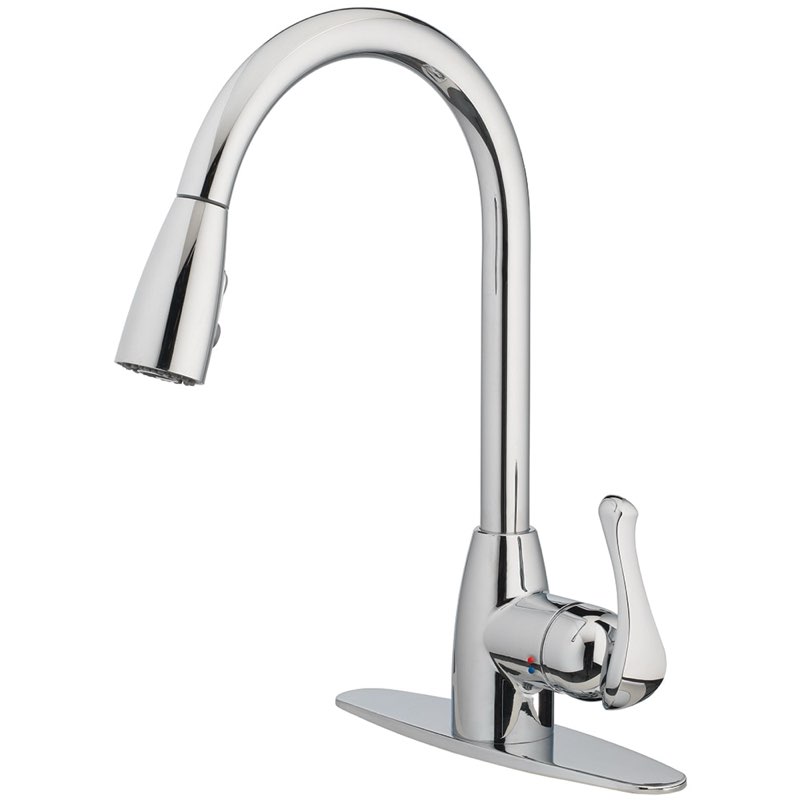 project source tucker chrome 1-handle deck-mount pull-down handle kitchen faucet